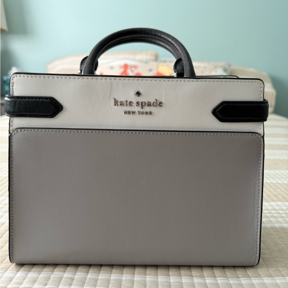 kate spade Two-Tone Gray, White & Black Leather Satchel